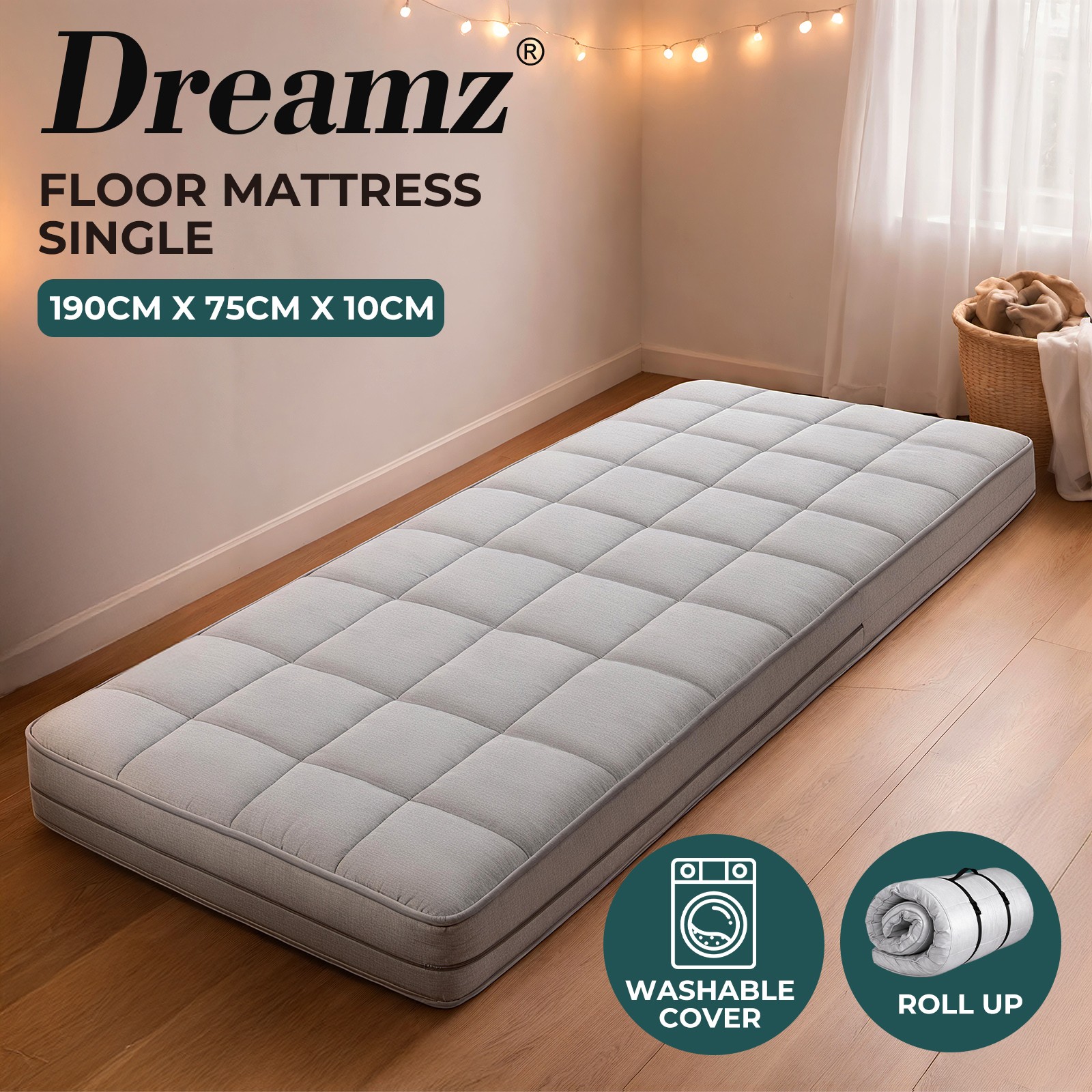 Dreamz Single Foldable Foam Floor Mattress Portable Bed Roll Up Mat 10cm