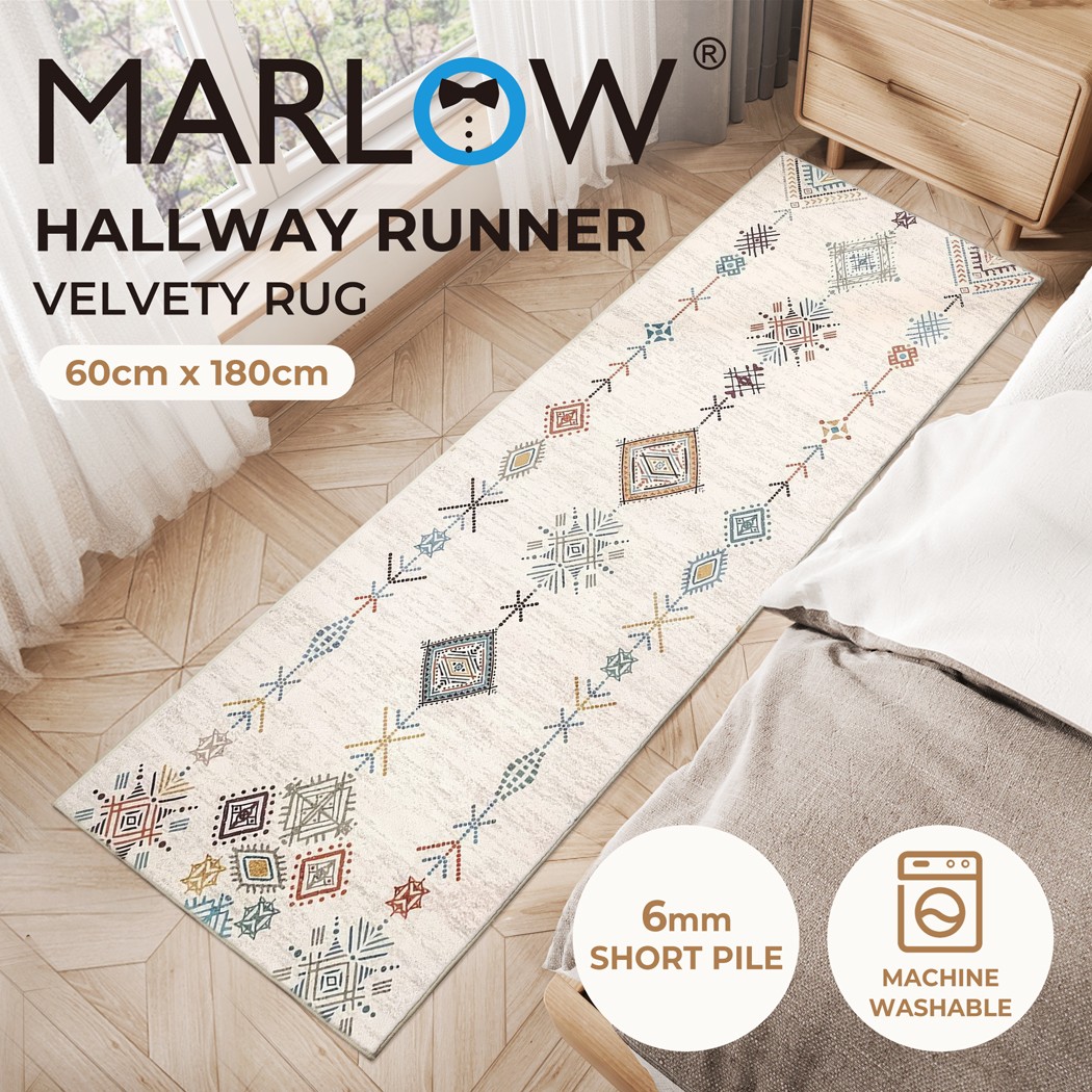 Marlow Floor Rug Hallway Runner Washable Soft Plush Non Slip Polyester 180X60cm