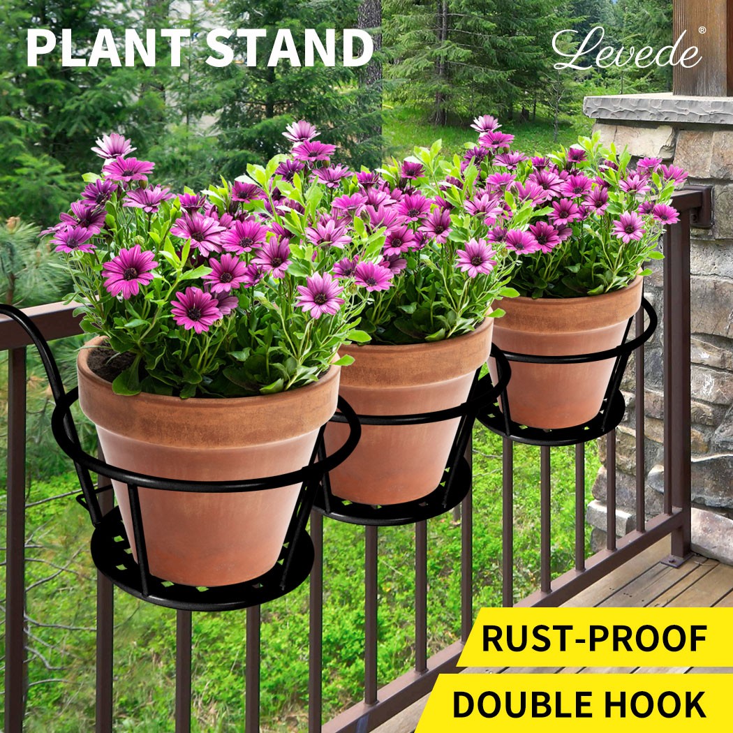 Levede 3x Hanging Plant Pot Basket Stand Black Steel Wall Storage UM1192-3-BK