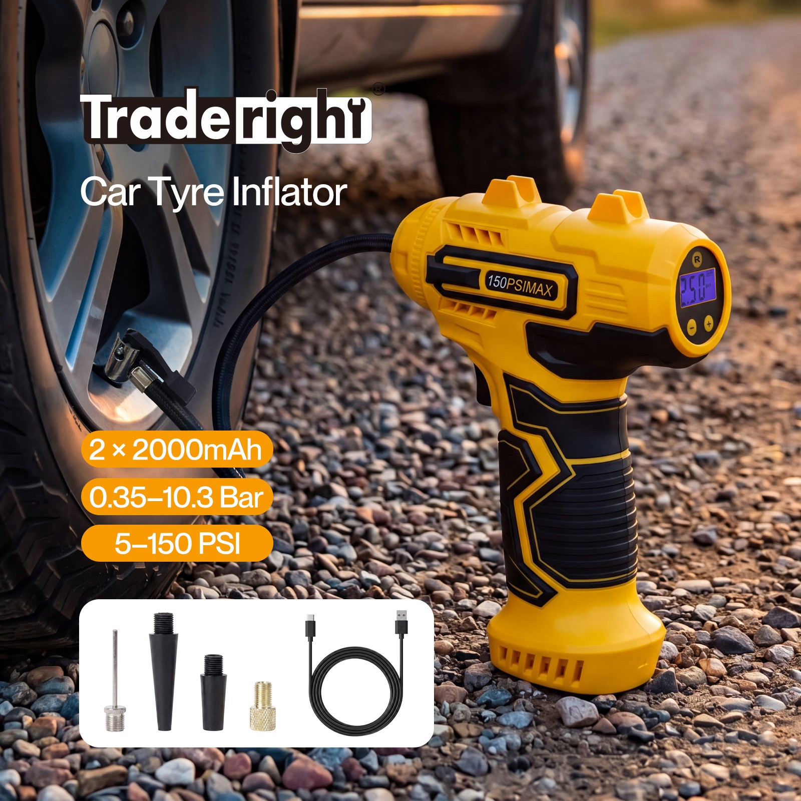 Traderight Cordless Inflator Compressor Digital Handheld 7.4V Battery Copper