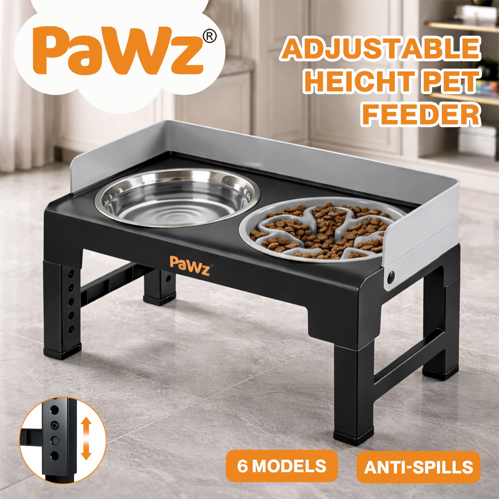 Pawz Elevated Dog Feeder Large Raised Bowl 6 Height Adjustable Slow Feed