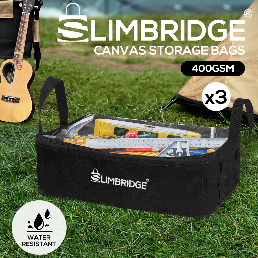 Slimbridge 3Pcs Camping Canvas Storage Bags Lightweight Black 10-20L Outdoor