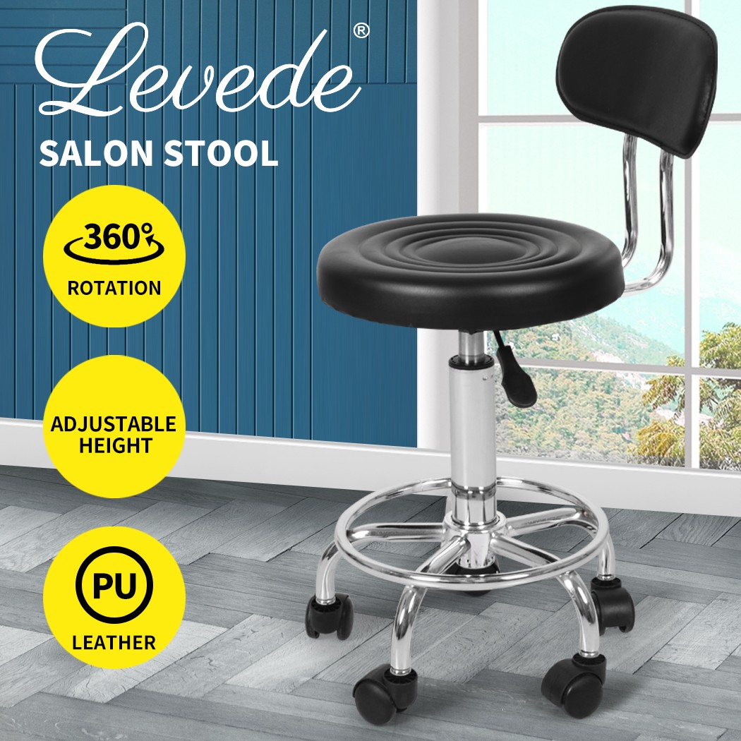 Levede Salon Barber Chair Swivel Stool Black PU Leather Steel Hydraulic Lift