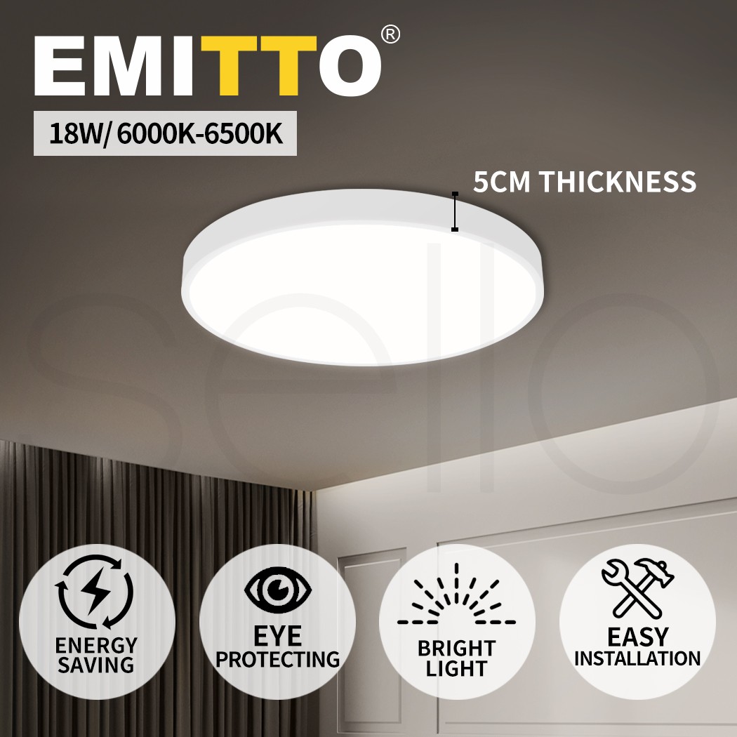 Emitto Ultra-Thin 5cm 18W LED Round Ceiling Down Light Surface Mount White