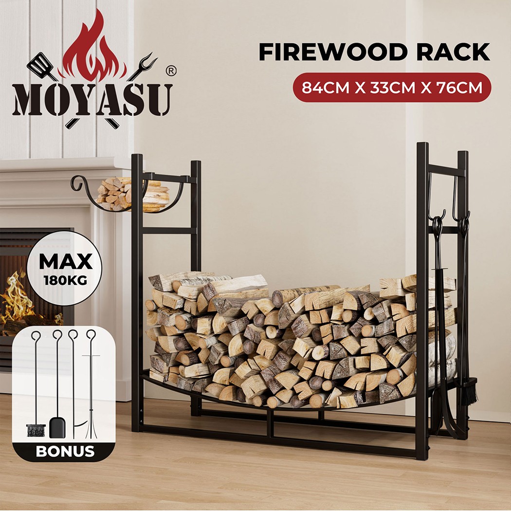 Moyasu Firewood Rack Kindling Holder Steel Log Wood Storage Black 33cm