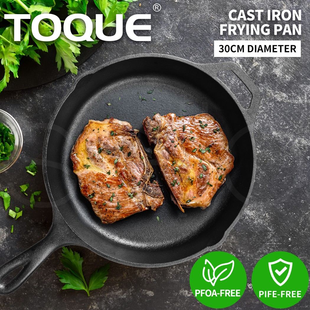 Toque Cast Iron Non-Stick Frying Pan Steak Skillet 30cm Induction Oven-Safe