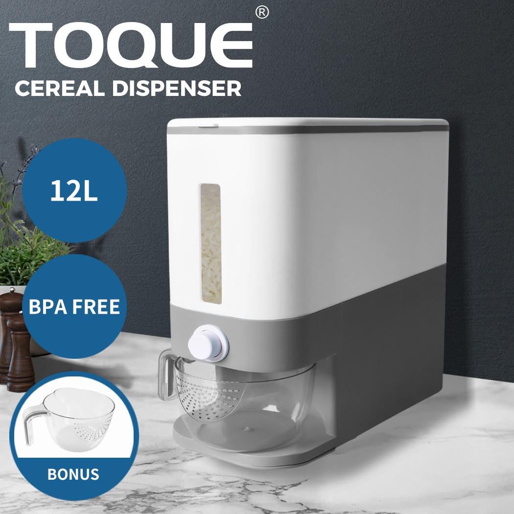 Toque 12L 12kg Cereal Dispenser Plastic Moisture Proof Snap Lid Grey
