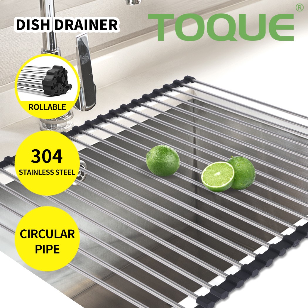 Toque Stainless-Steel Dish Drying Rack Over Sink Foldable RollUp Mat 47 40