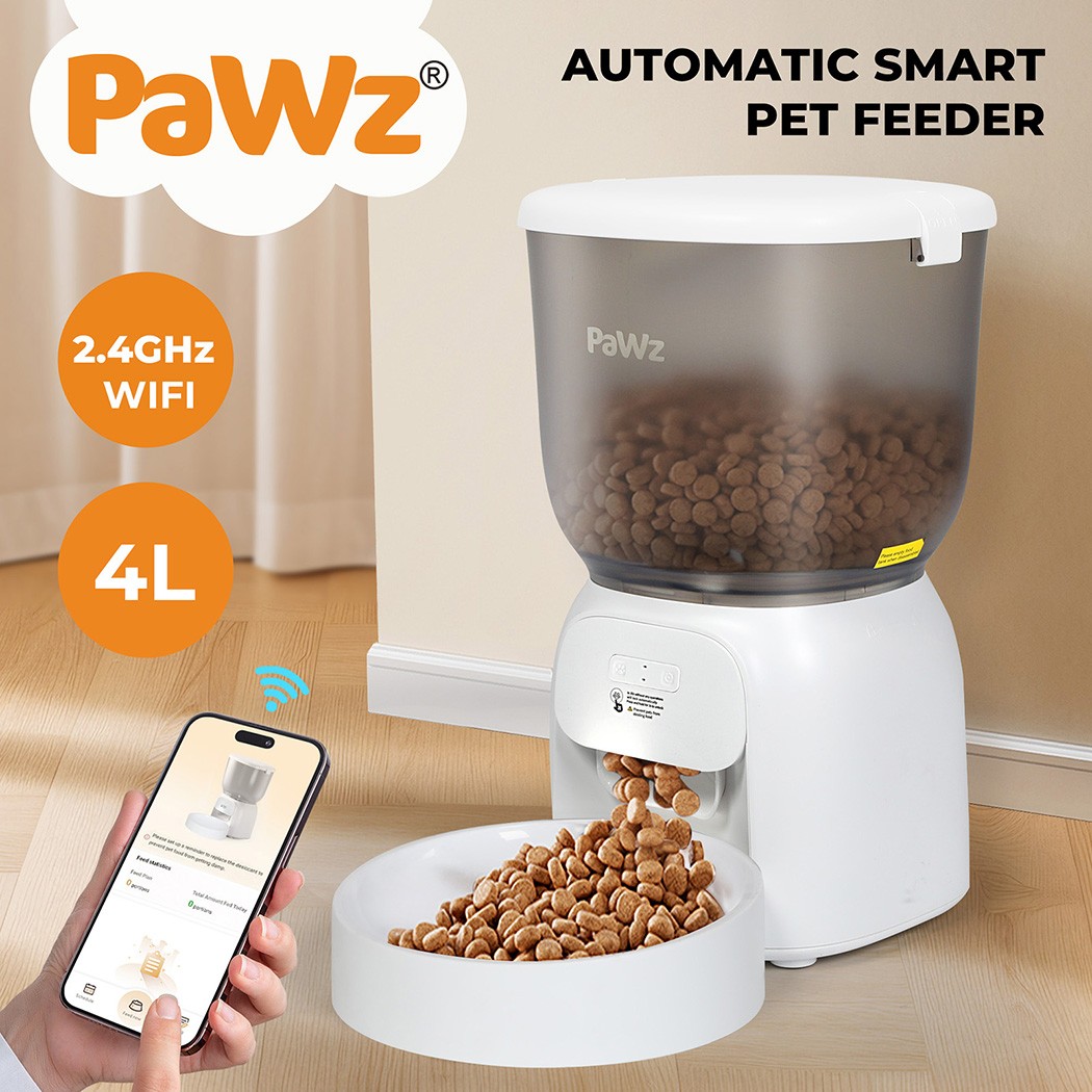 Pawz 4L Automatic Pet Feeder Wi-Fi Smart Dog Cat Food Dispenser Timer White