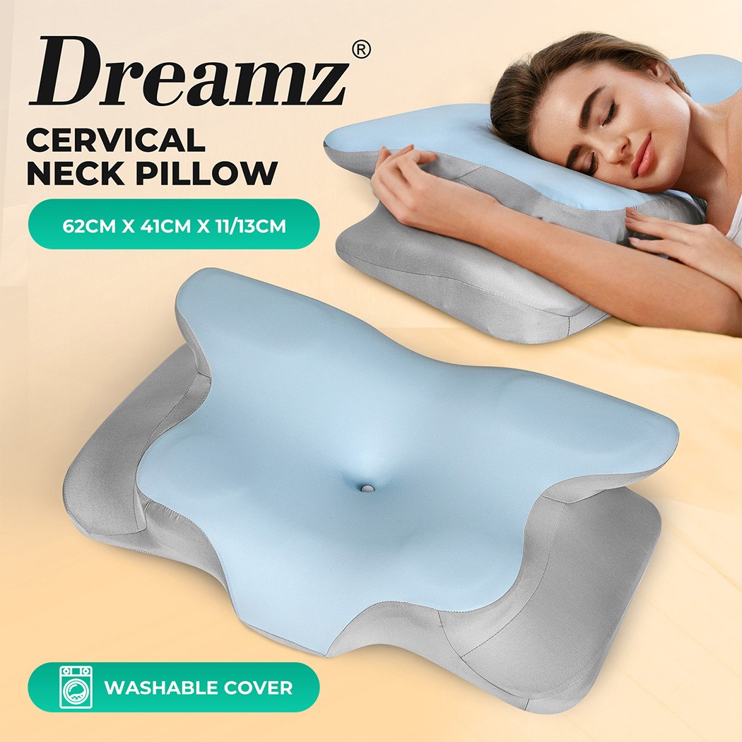 Dreamz Memory Foam Contour Cervical Pillow Neck Shoulder Pain Relief Blue 62cm