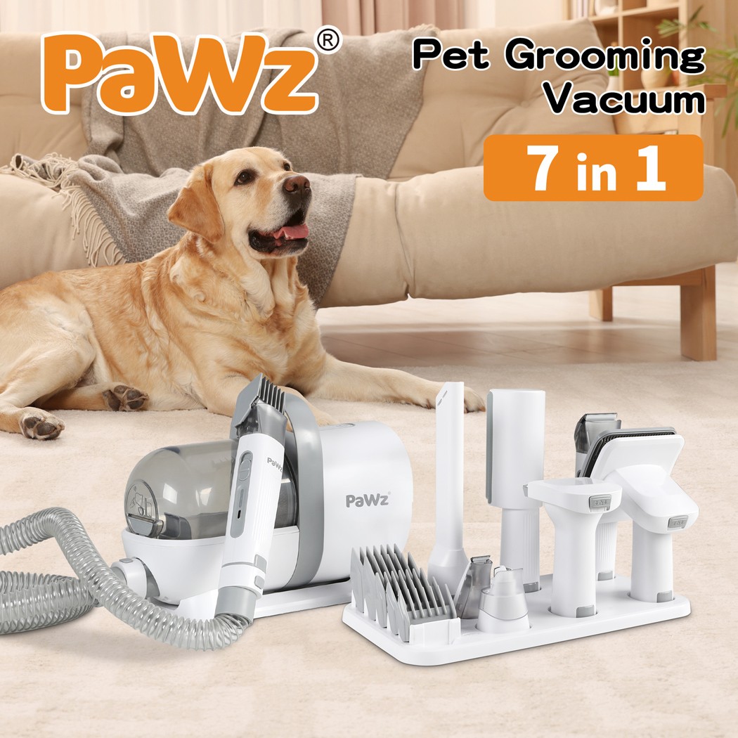 Pawz 7 In 1 Pet Grooming Kit Vacuum Dog Cat Hair Remover Clipper Brushes White