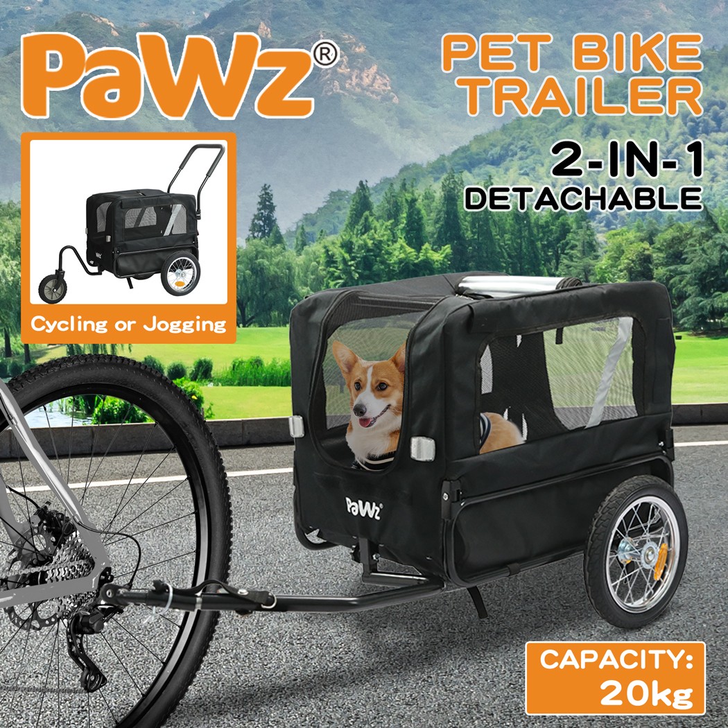 Pawz Pet Bike Trailer Foldable 2-IN-1 Cycling Stroller Black Oxford Fabric 20kg