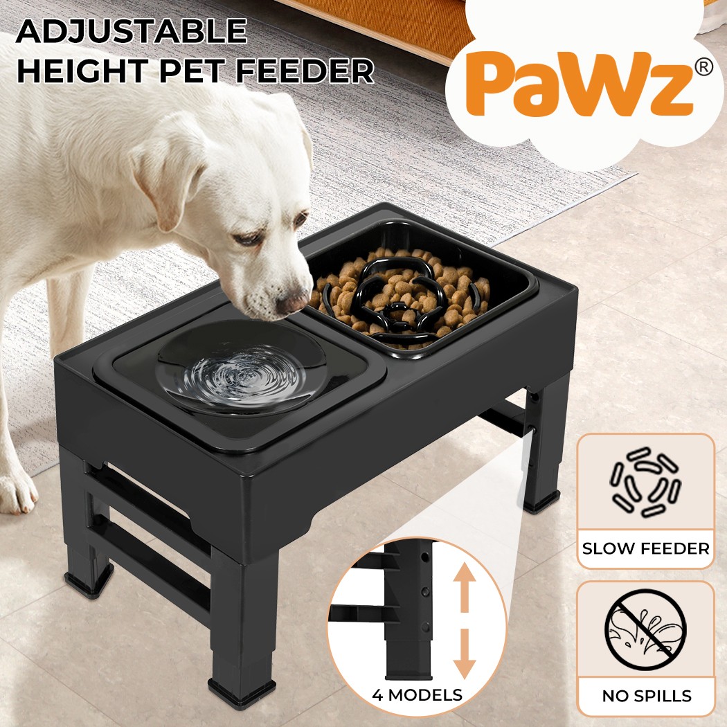 Pawz Elevated Pet Feeder 4 Height Adjustable Raised Dog Cat Slow Feed Bowl