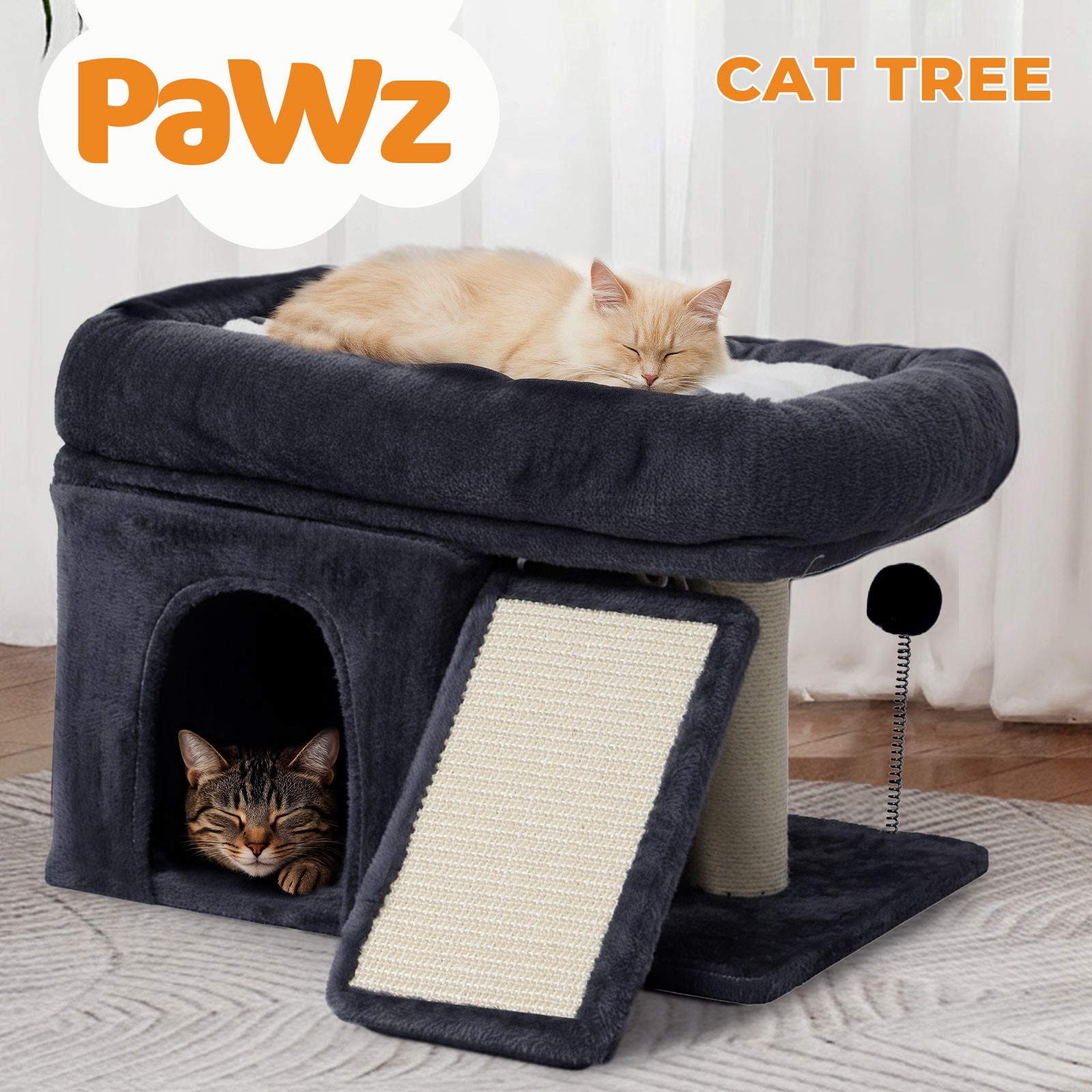 Pawz Cat Tree Tower Large Condo House Scratcher Big Perch Bed Dark Grey