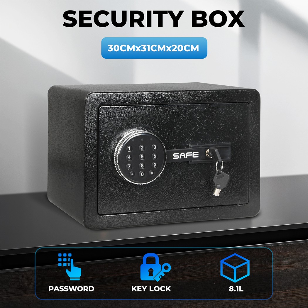 8.1L Digital Floor Safe Electronic Security Box Metal Black Key Lock