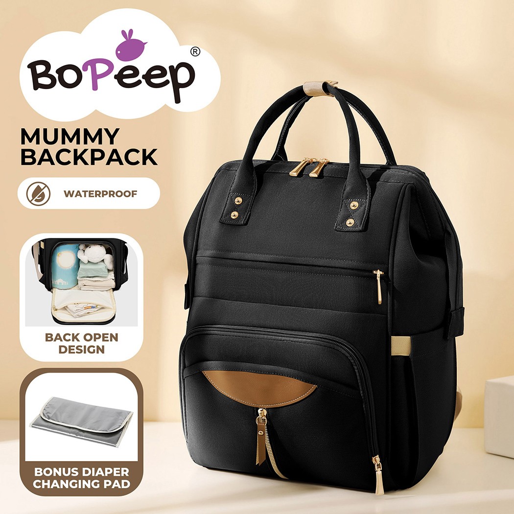 Bopeep Nappy Changing Bag Mummy Backpack Baby Diaper Travel Waterproof Black