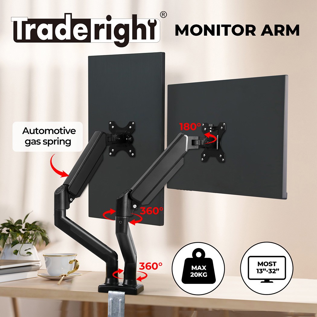 Traderight Dual Arm Monitor Stand Desk Mount Black 2 Monitors Up to 32