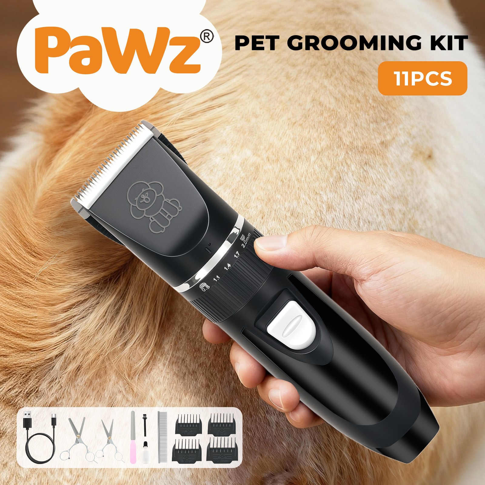 Pawz Dog Cat Grooming Kit Clipper Trimmer Shaver Cordless USB Rechargeable Black