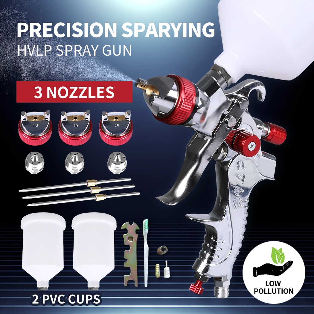 Traderight HVLP Spray Gun Kit Gravity Feed Air 1.4mm 1.7mm 2mm 3Tips Red