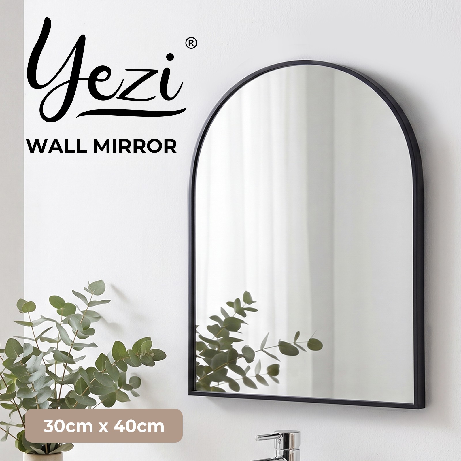Yezi Round Wall Mirror Vanity Mounted Tempered Glass Aluminium Alloy Black