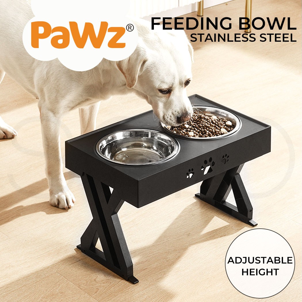 Pawz Elevated Dog Feeder Food Water Double Bowl Adjustable Height Stand