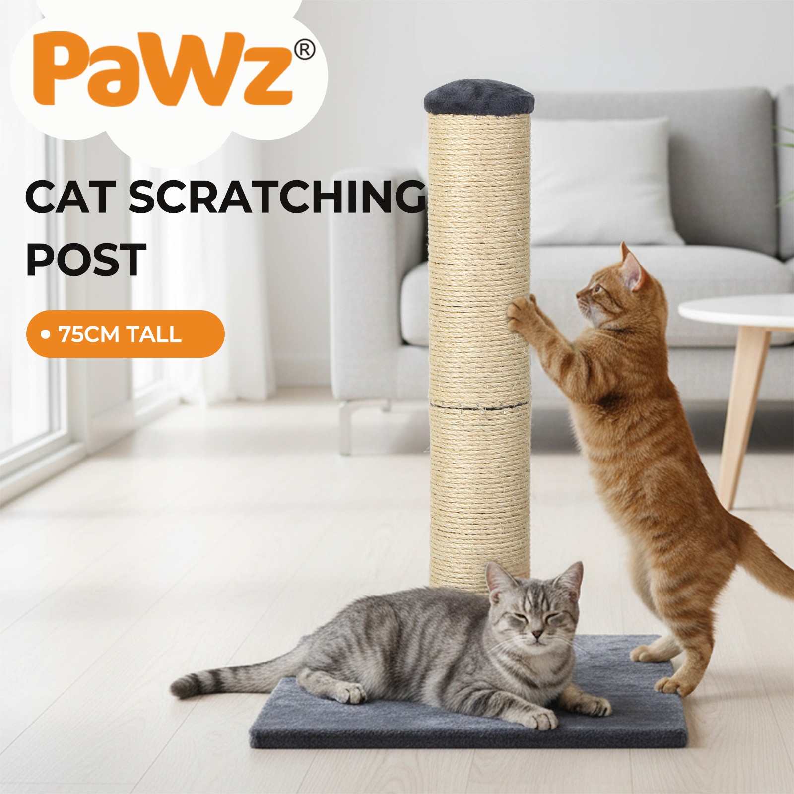 Pawz Cat Scratching Post Natural Sisal Kitten 74cm Dark Grey Stable Base
