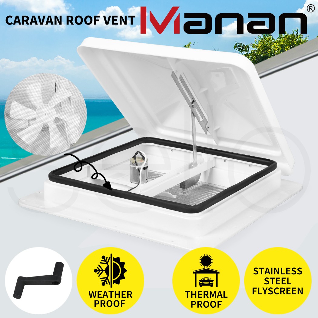 Manan 12V/10W Caravan Roof Vent Fan Air Exhaust Hatch 355x355mm White