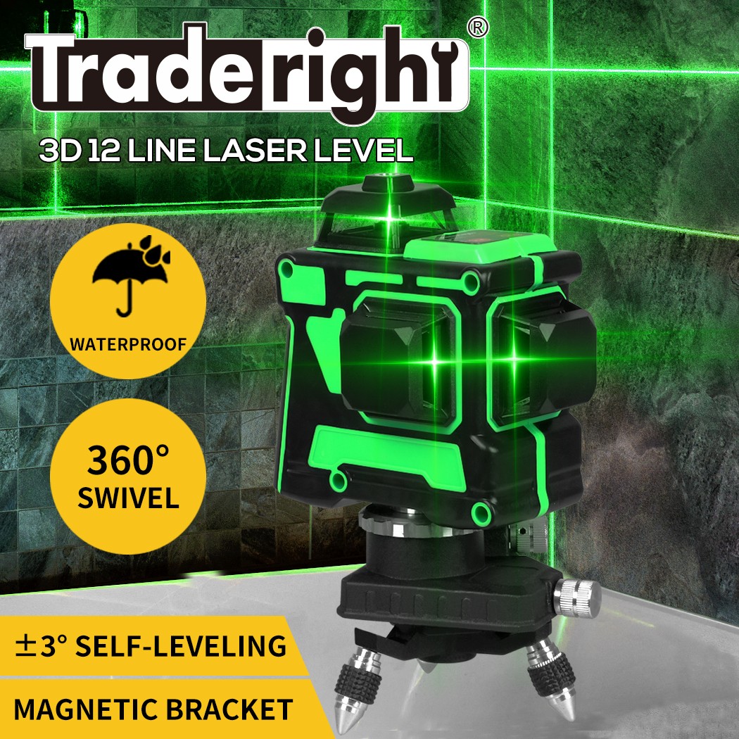 Traderight Laser Level Green Light Leveling 360 Rotary 3D 12 Measure Bracket