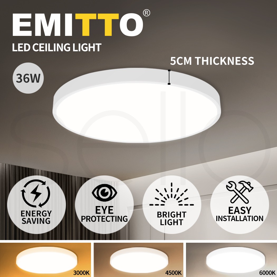 Emitto 36W 3-Colour LED Round Acrylic Ceiling Light White 220-240V Indoor