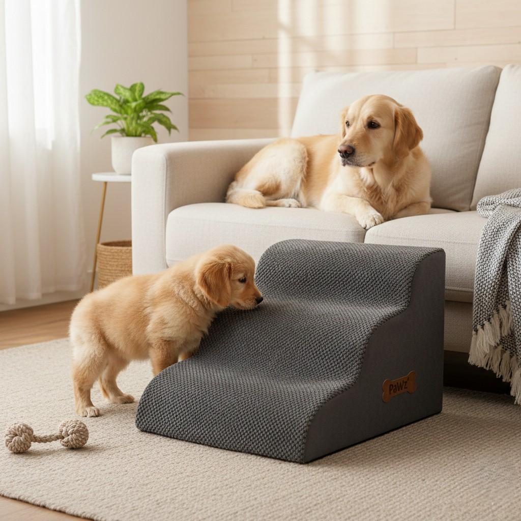 Pawz Dog Stairs 3 Tiers Foam Pet Ramp Steps Portable for High Bed Sofa Couch
