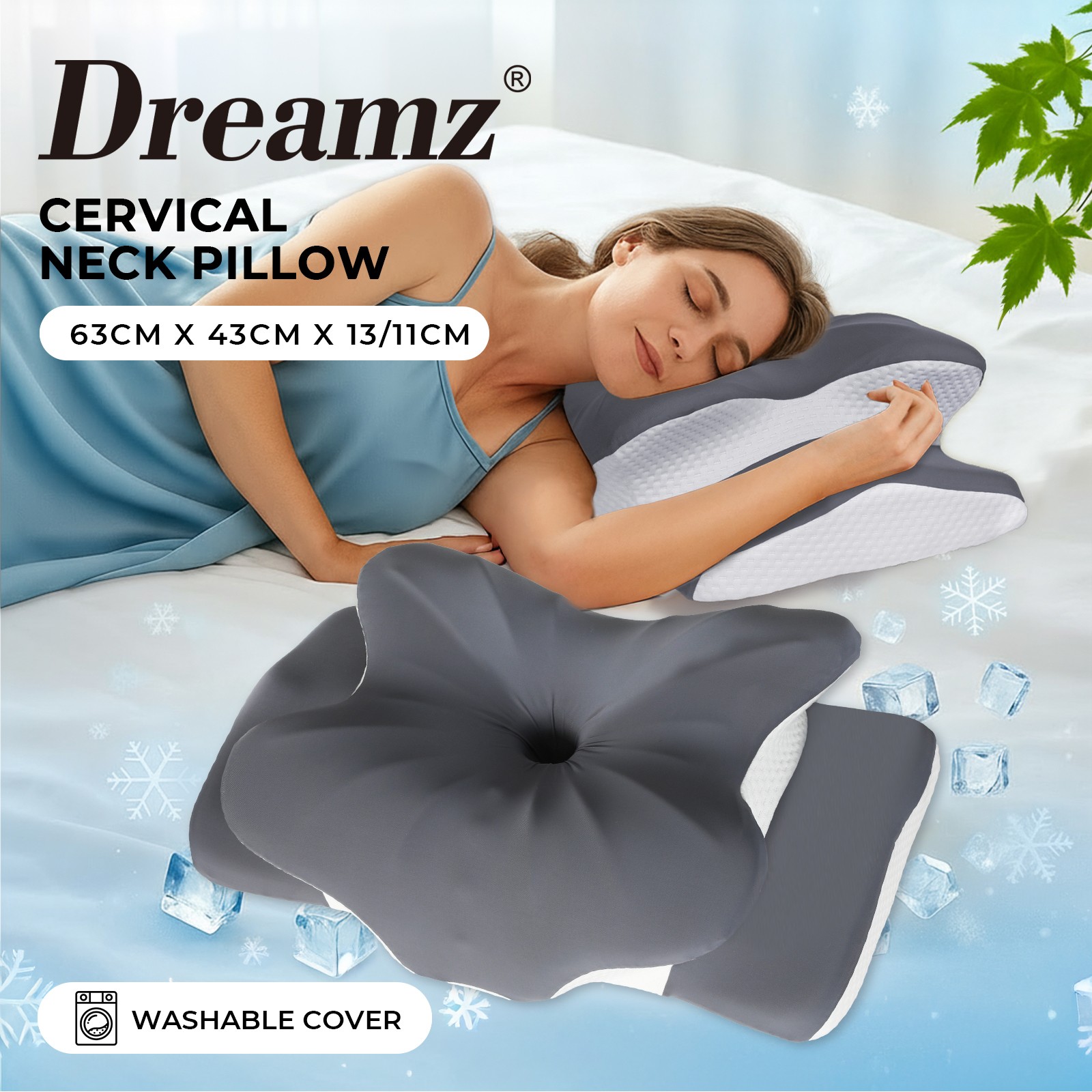 Dreamz Ergonomic Cervical Neck Support Pillow for Side Back Stomach Sleepers
