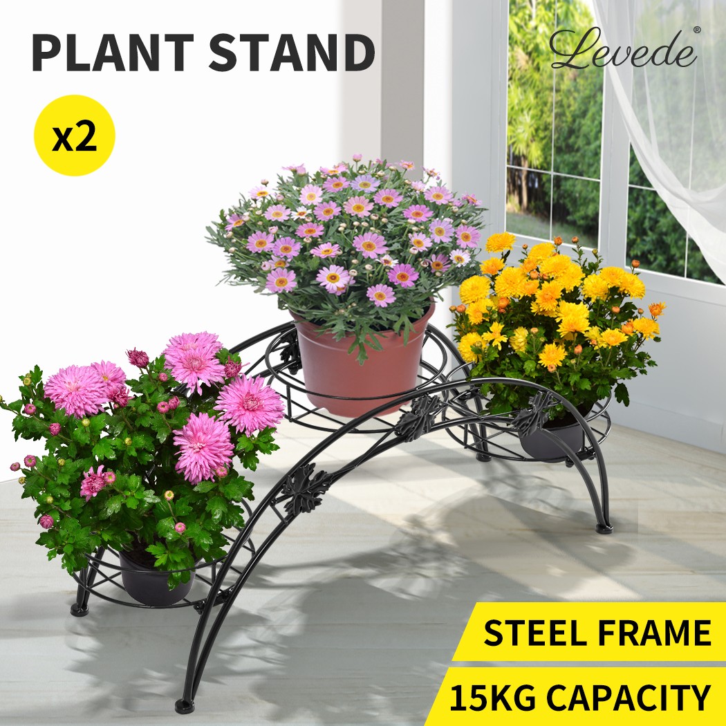 2X Levede Metal Plant Stand Rack Black Flower Pot Shelf Indoor & Outdoor