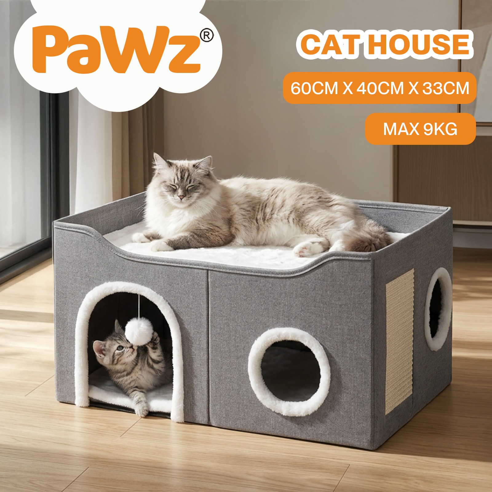Pawz Foldable Cat Cave Bed House Hideaway Double-Layer Nest Scratching Board
