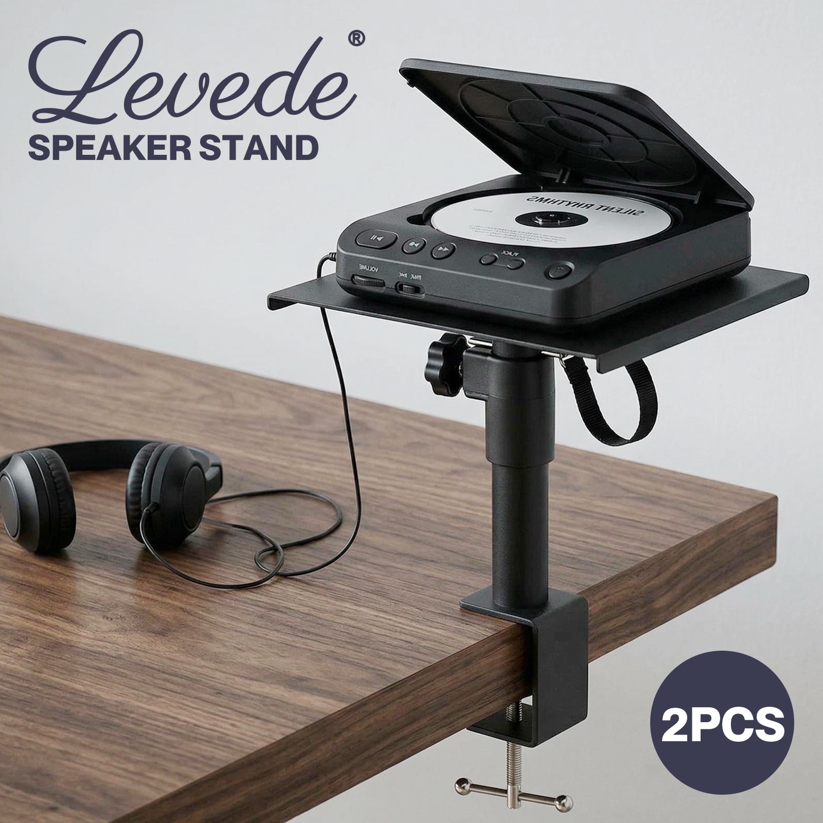 Levede 2x Desk Clamp Speaker Stands Adjustable Height Rotatable Black Iron