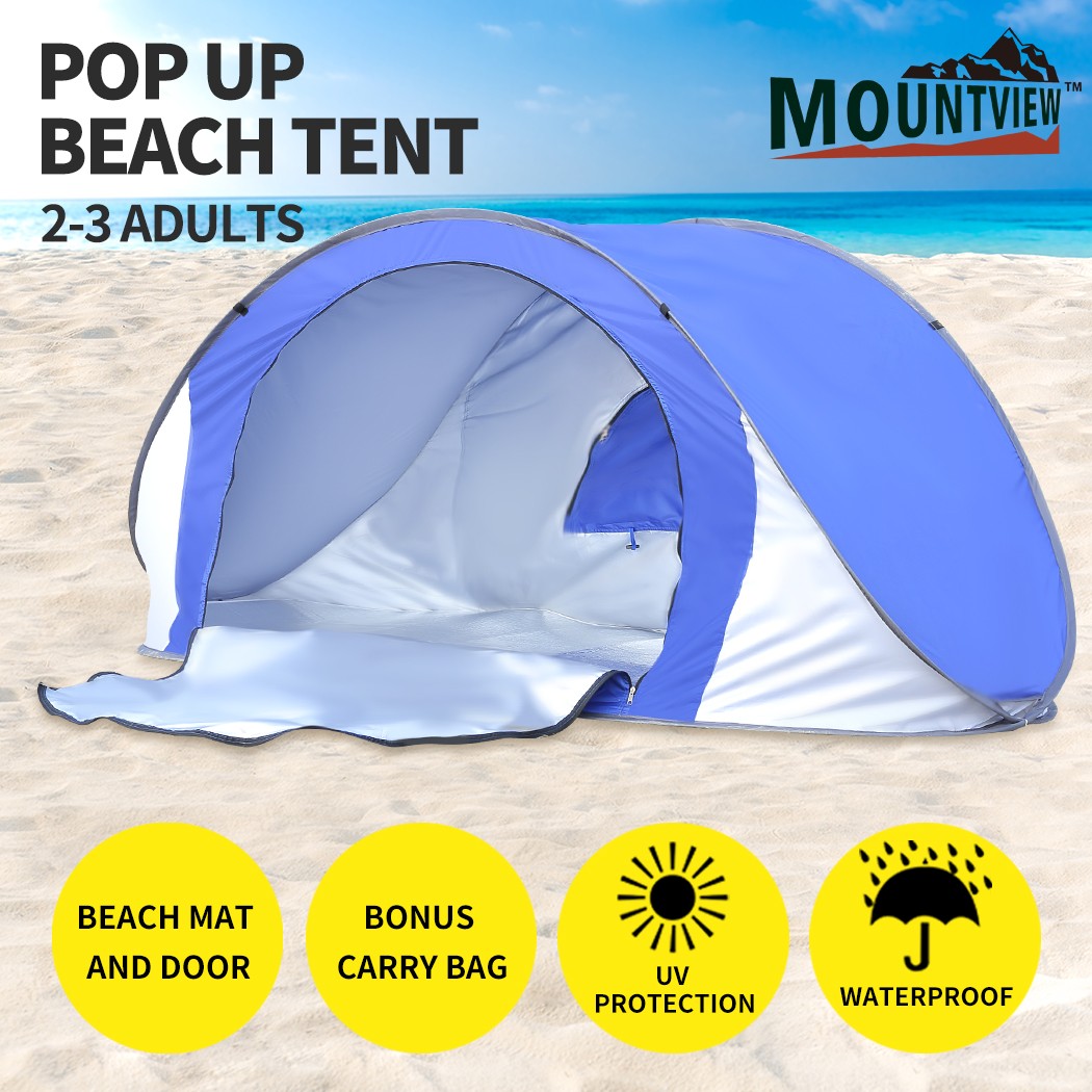 Mountview Pop Up Tent 2-3 Person Beach Camping Hiking Portable Shelter Blue