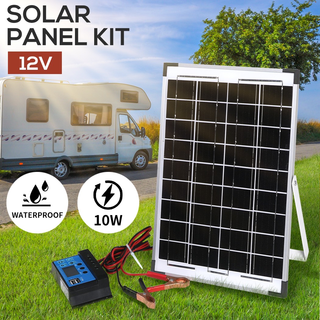 12V 10W Monocrystalline Folding Solar Panel Kit Caravan Camping Portable