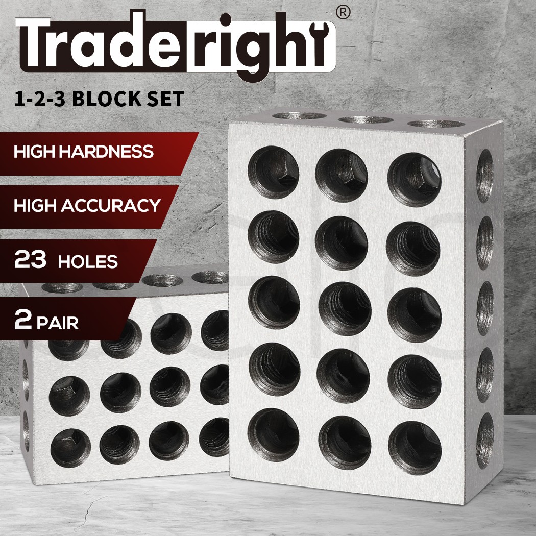 Traderight 4Pcs 1-2-3 Blocks 23 Holes Hardened 45 Steel Machinist Gage Set
