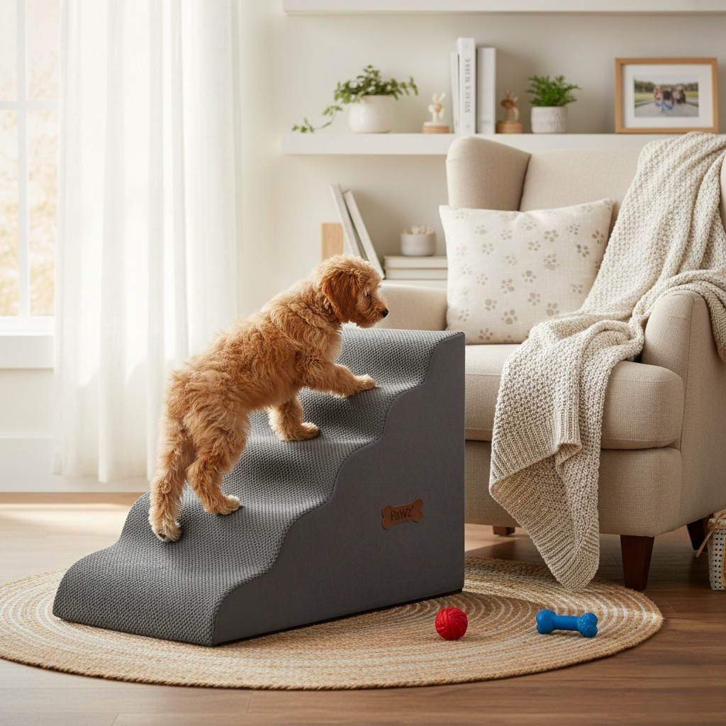 Pawz Foam Dog Ramp Steps Stairs Portable Machine Washable Cover Bed Sofa