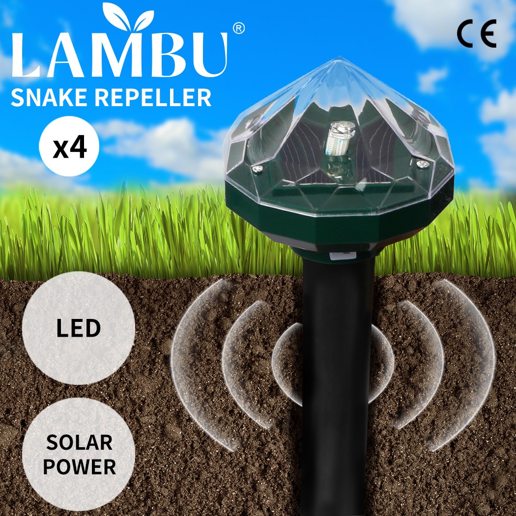 Lambu 4X Ultrasonic Snake Repeller Rat Mouse Pest LED Solar Powered Outdoor