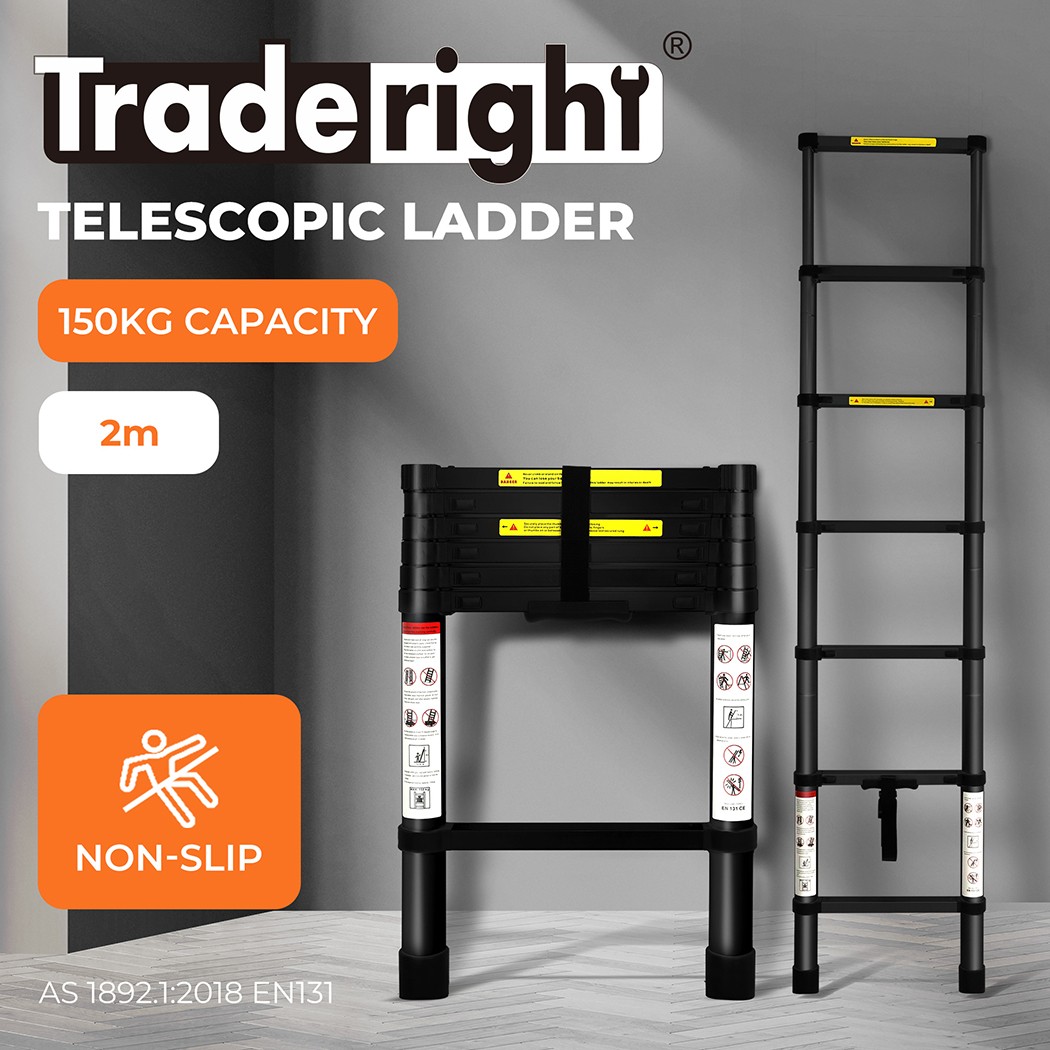 Traderight Telescopic Ladder Aluminium Multipurpose Portable Extension 150kg 2m