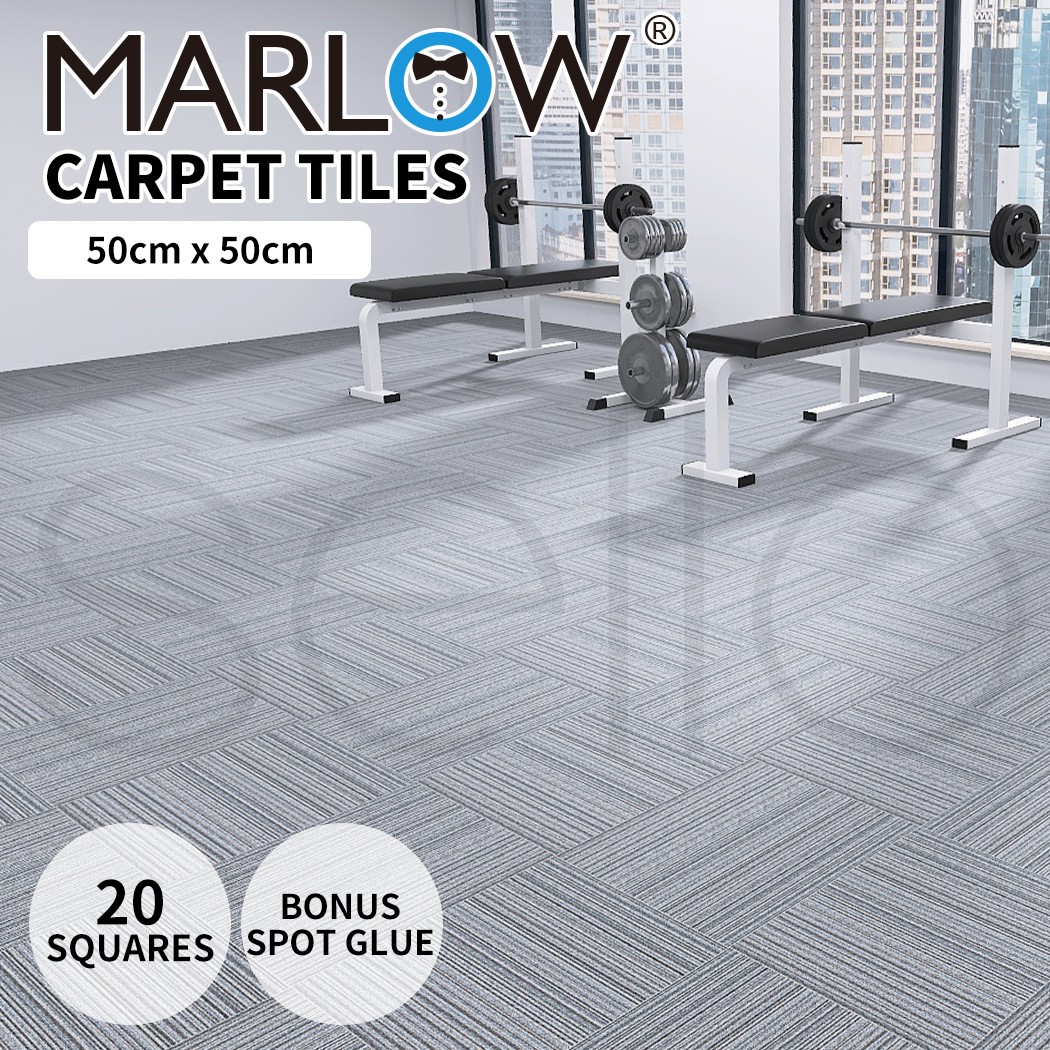 Marlow 20x Carpet Tiles Box Heavy Commercial Retail Office Flooring 50X50cm Blue