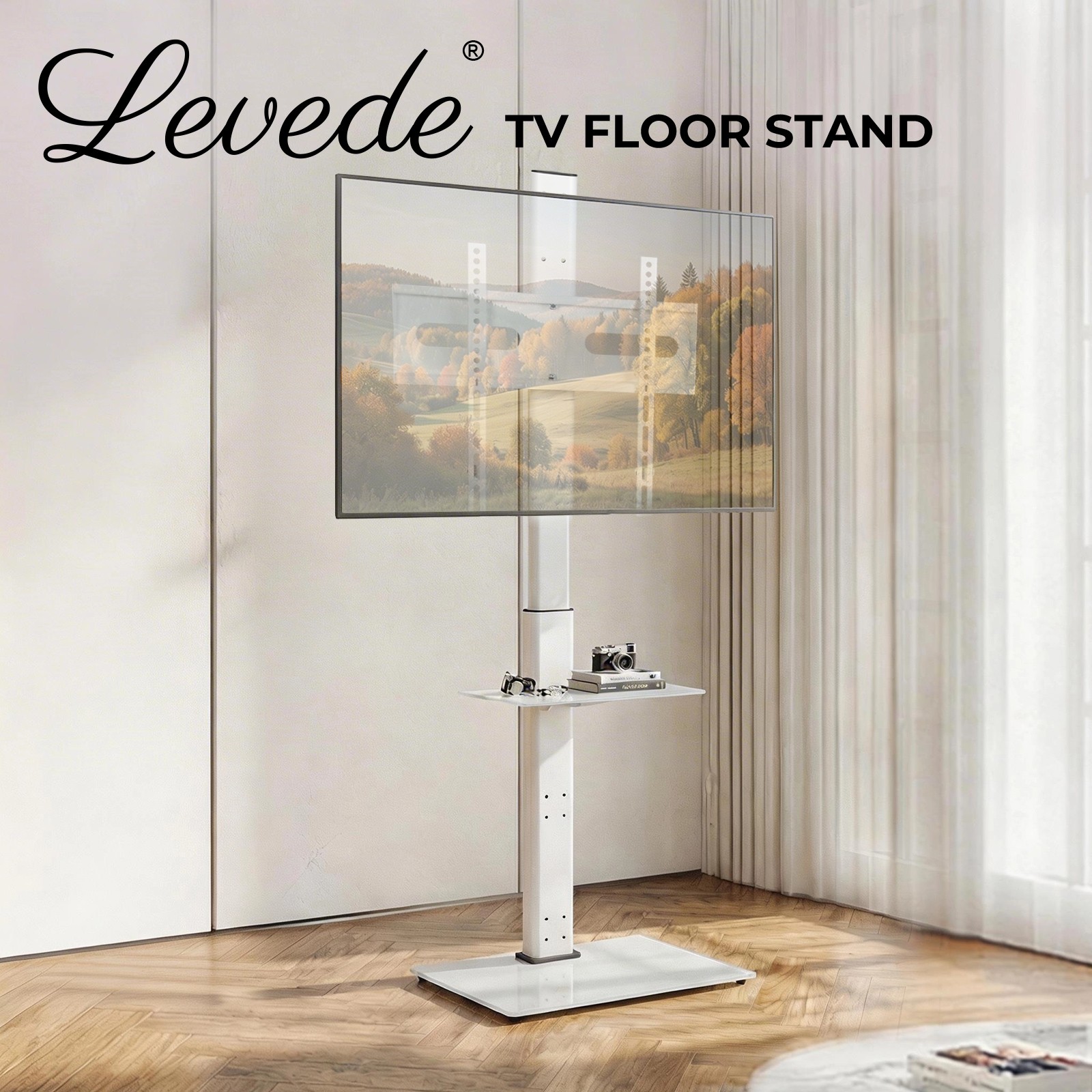 Levede TV Floor Stand 32-65 Inch Universal Swivel Height Adjustable Mount White