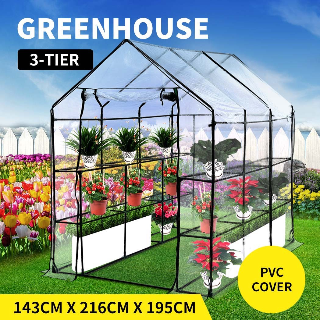 Levede Greenhouse Walk In 3 Tier Steel PVC Waterproof Garden Shed UM1197