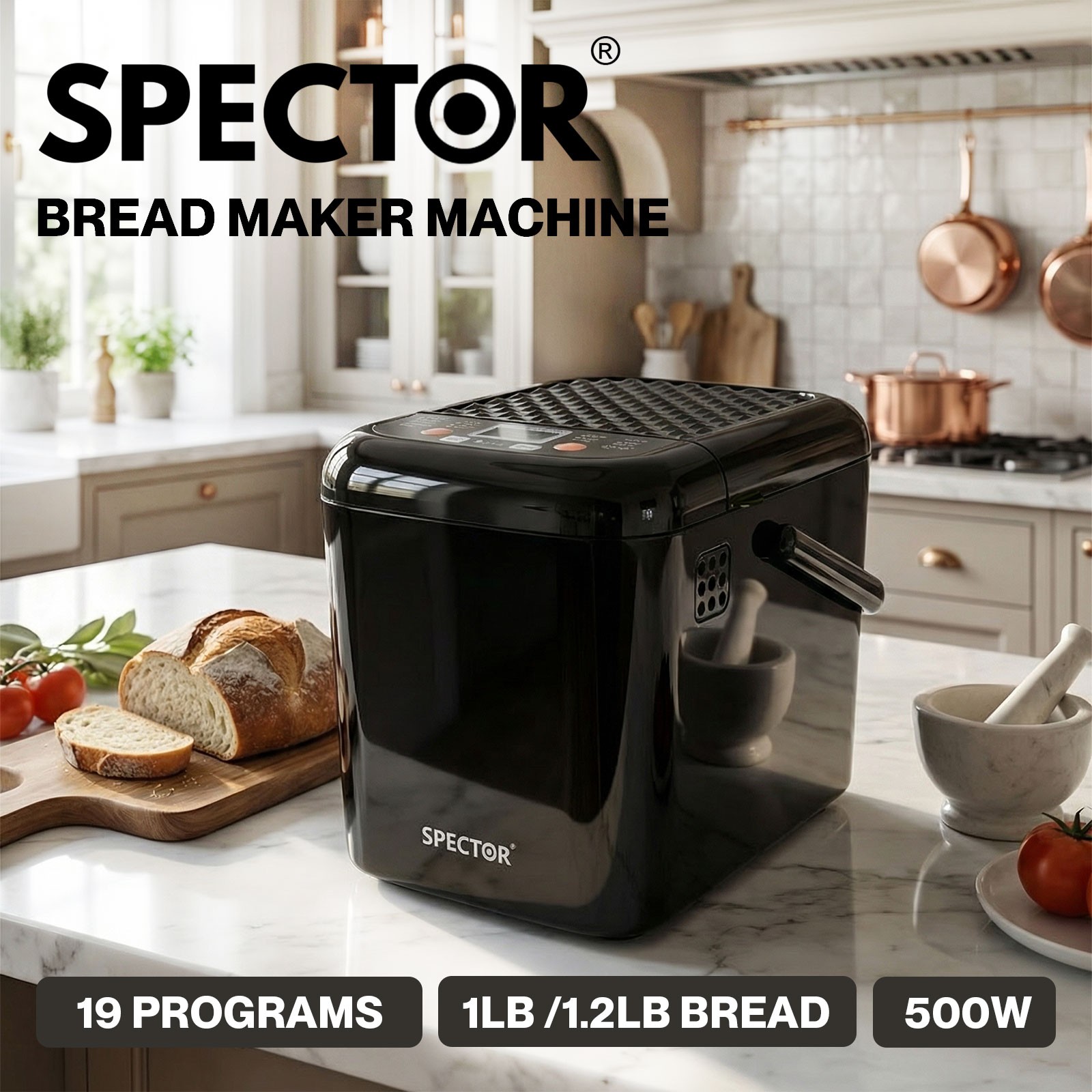 Spector Bread Maker Machine Oven Non Stick Bakehouse Automatic 19 Settings 500W