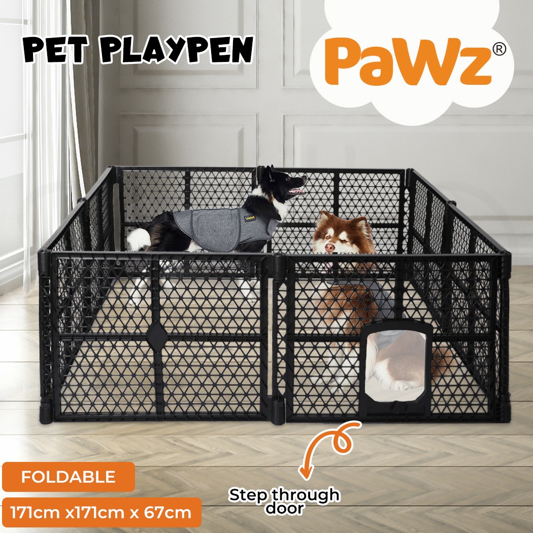 Pawz 8 Panel Plastic Dog Playpen Fence Cage Foldable Extendable Portable