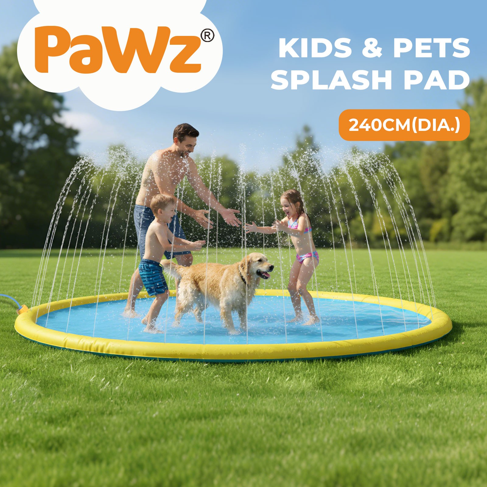 Pawz Splash Pad Inflatable Pool Kids Dog Sprinkler Water Play Mat 240cm PVC