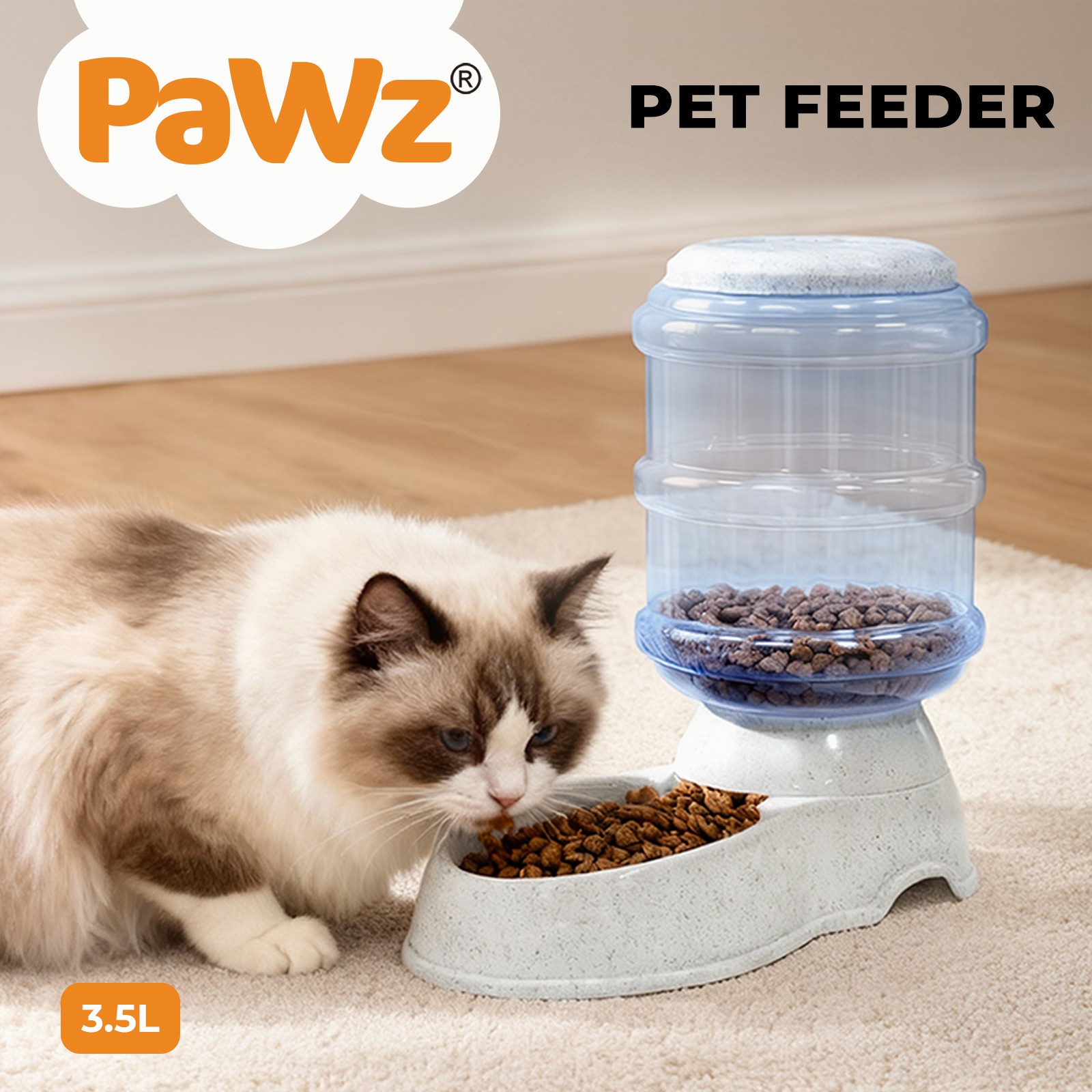 Pawz Automatic Pet Feeder Dispenser 3.5L Gravity Food Bottle Dog Cat Grey