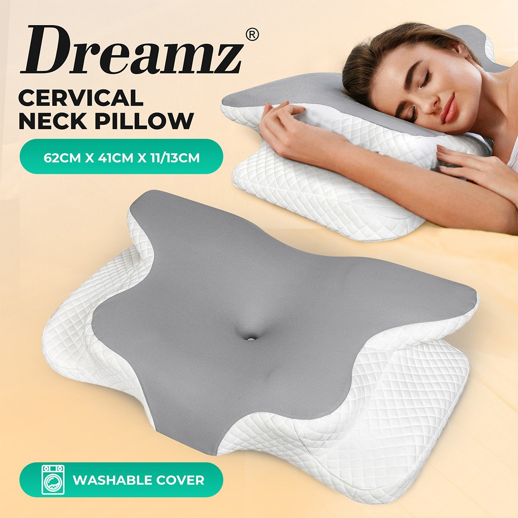 Dreamz Memory Foam Contour Cervical Pillow Neck Shoulder Pain Relief Grey 62cm