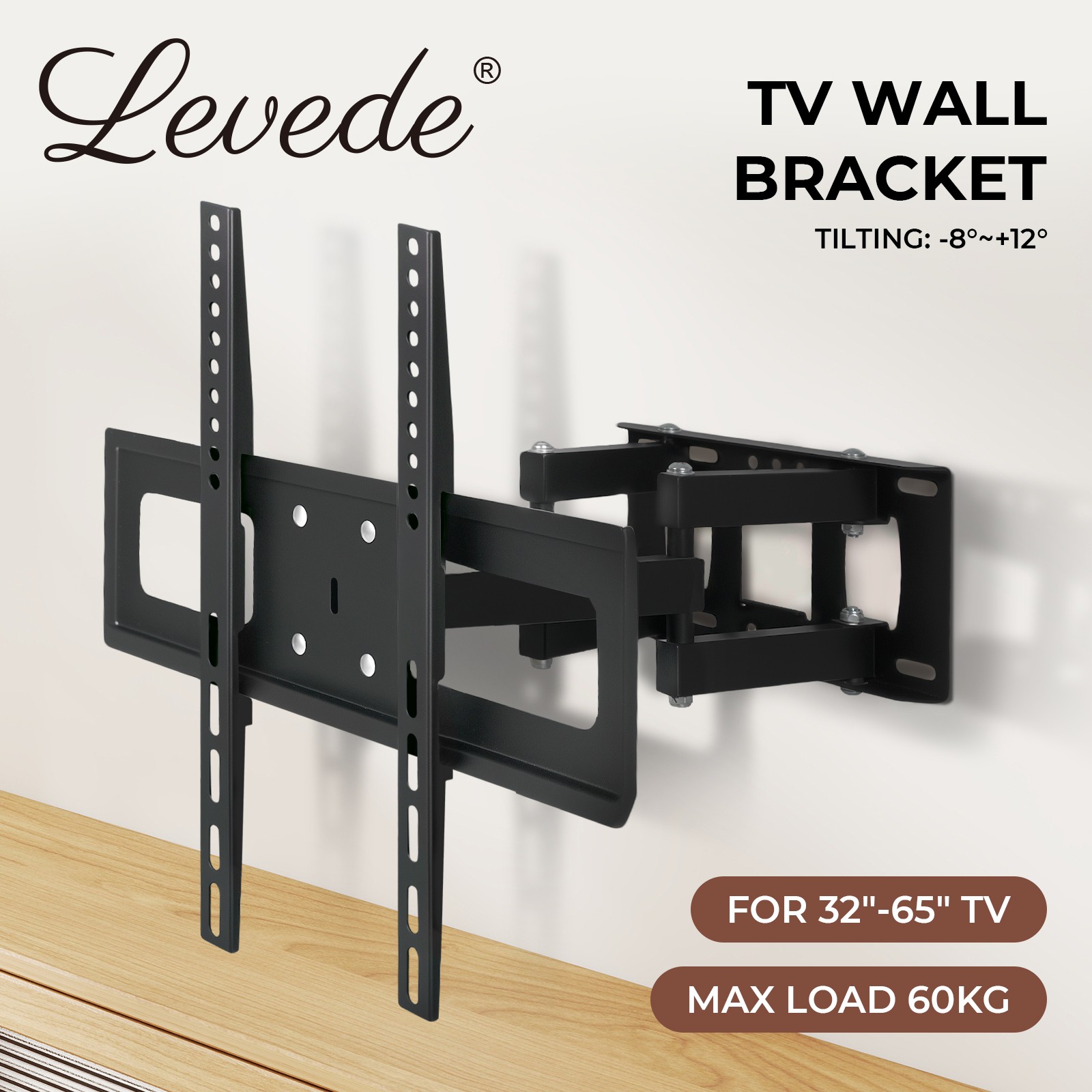 Levede Full Motion TV Wall Mount Bracket Swivel Tilt LED LCD Plasma 32-65 Inch