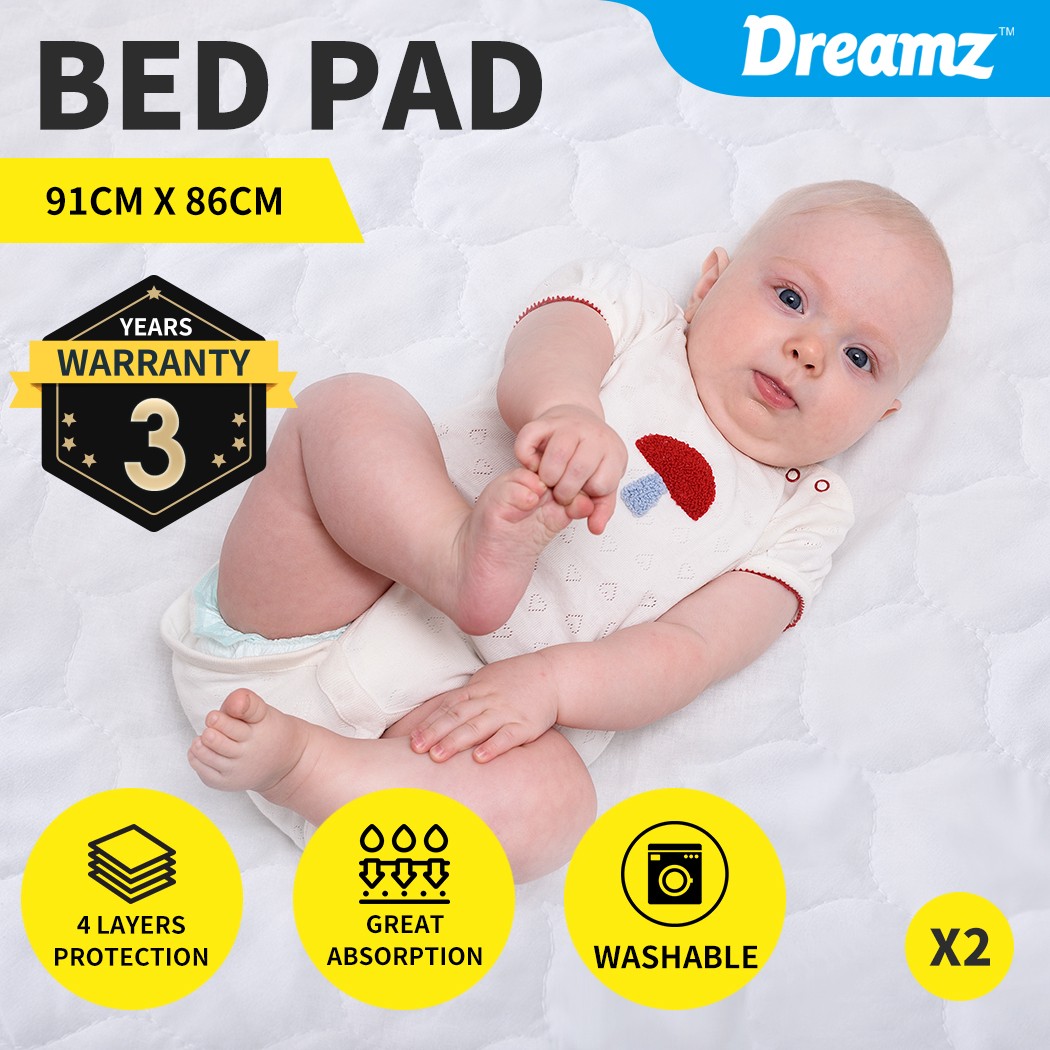 Dreamz Waterproof Bed Pad Protector Absorbent Incontinence Underpad x2 91cm